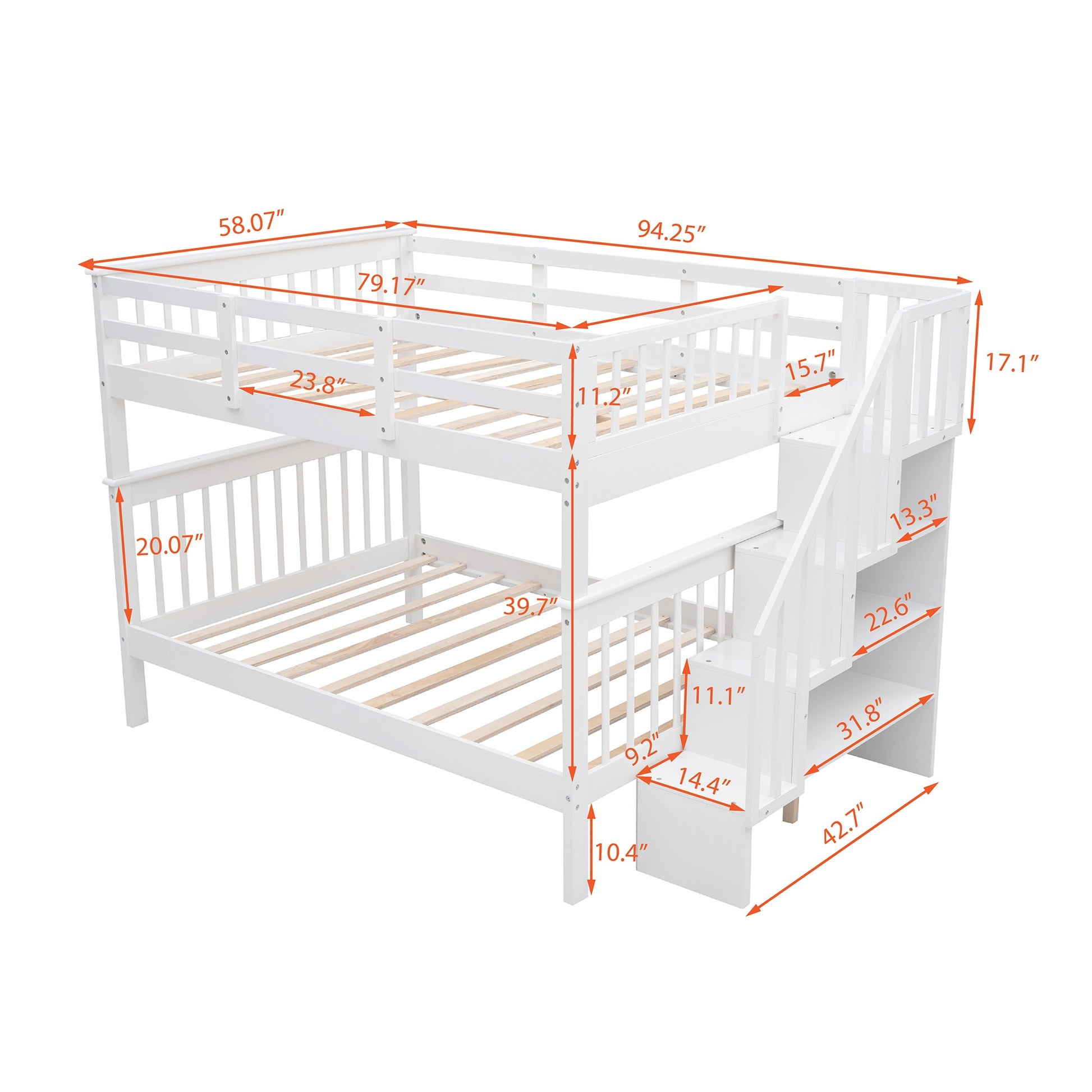 White Double Full Size Stairway Bunk Bed By Homeroots | Beds | Modishstore - 9