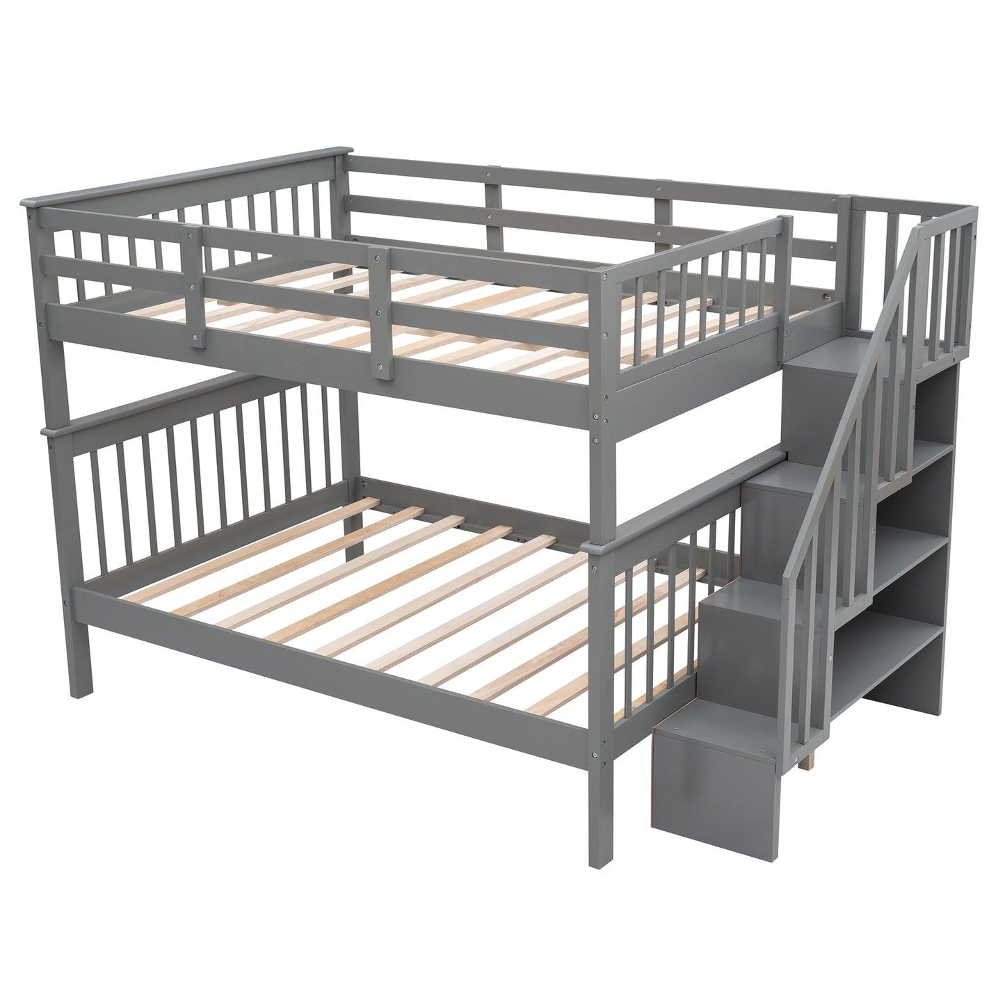 Gray Double Full Size Stairway Bunk Bed By Homeroots | Beds | Modishstore - 3