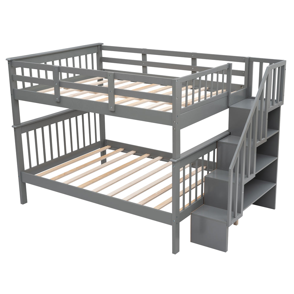 Gray Double Full Size Stairway Bunk Bed By Homeroots | Beds | Modishstore - 3