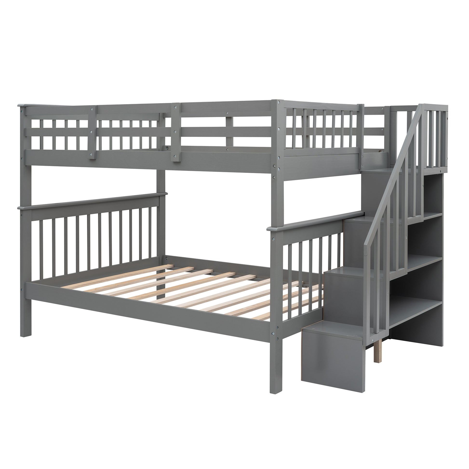 Gray Double Full Size Stairway Bunk Bed By Homeroots | Beds | Modishstore - 5