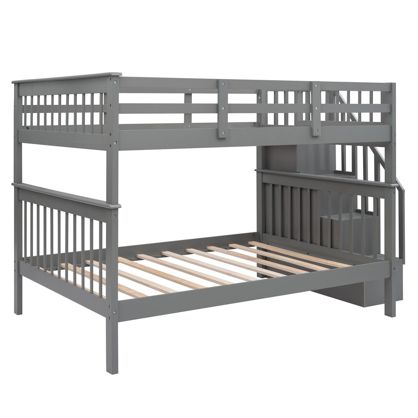 Gray Double Full Size Stairway Bunk Bed By Homeroots | Beds | Modishstore - 6