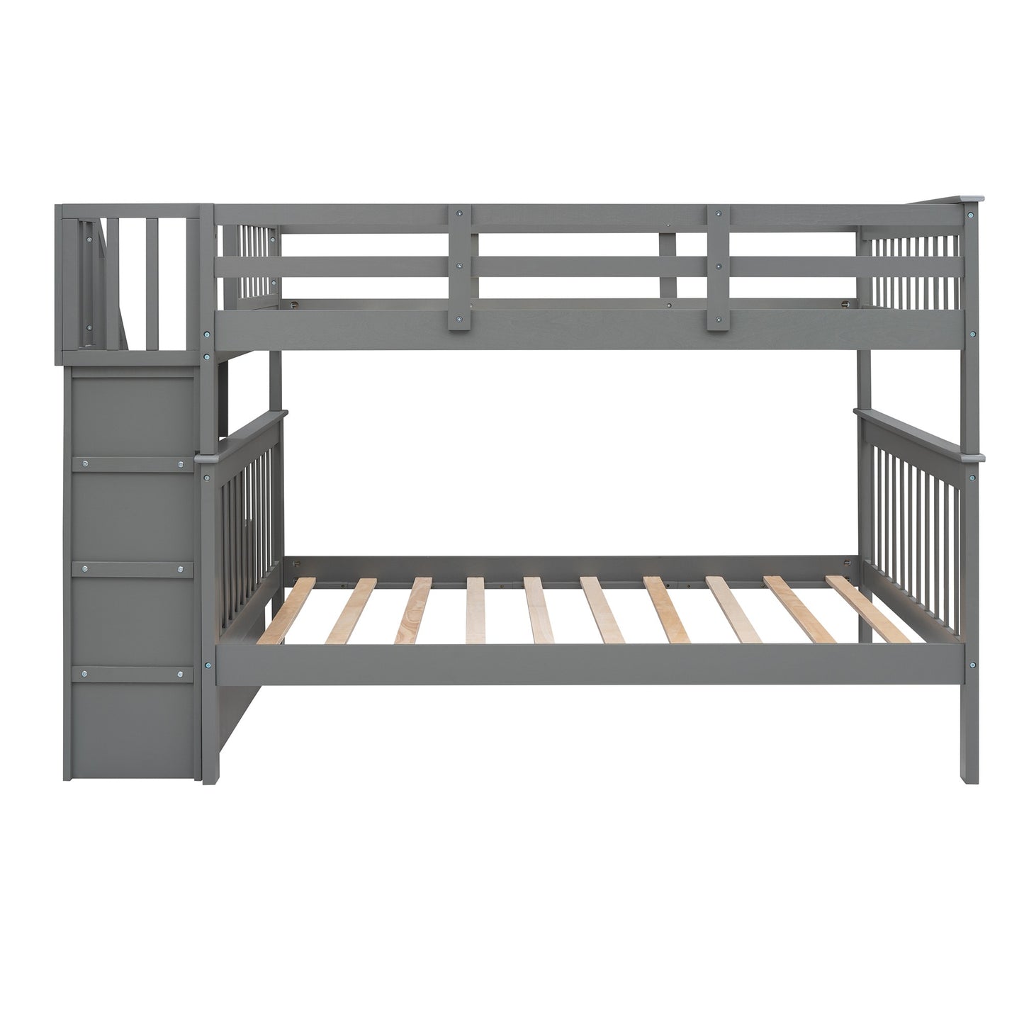 Gray Double Full Size Stairway Bunk Bed By Homeroots | Beds | Modishstore - 7