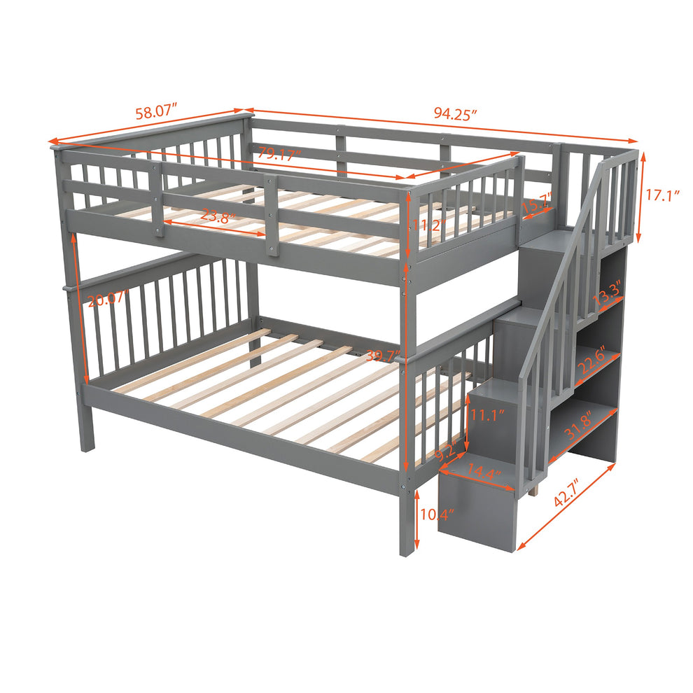 Gray Double Full Size Stairway Bunk Bed By Homeroots | Beds | Modishstore - 8