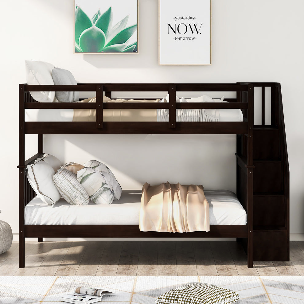 Gray Double Full Size Stairway Bunk Bed By Homeroots | Beds | Modishstore - 11