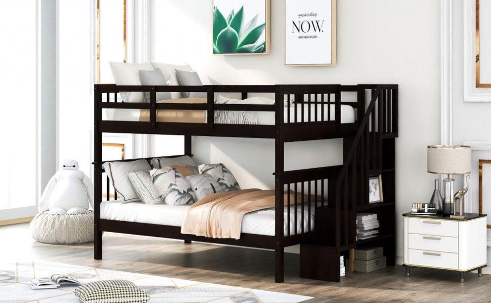 Gray Double Full Size Stairway Bunk Bed By Homeroots | Beds | Modishstore - 12