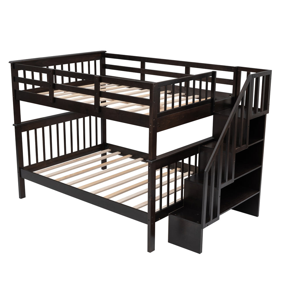 Gray Double Full Size Stairway Bunk Bed By Homeroots | Beds | Modishstore - 13