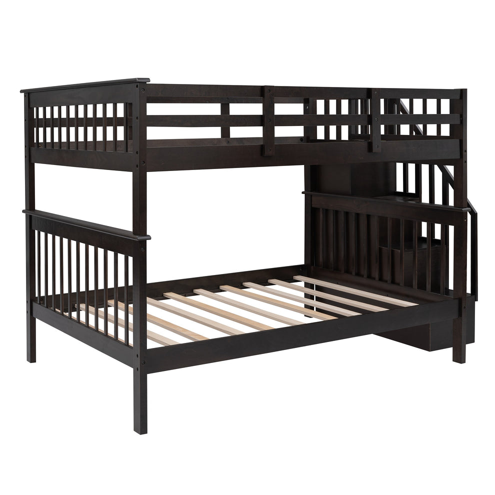 Gray Double Full Size Stairway Bunk Bed By Homeroots | Beds | Modishstore - 16