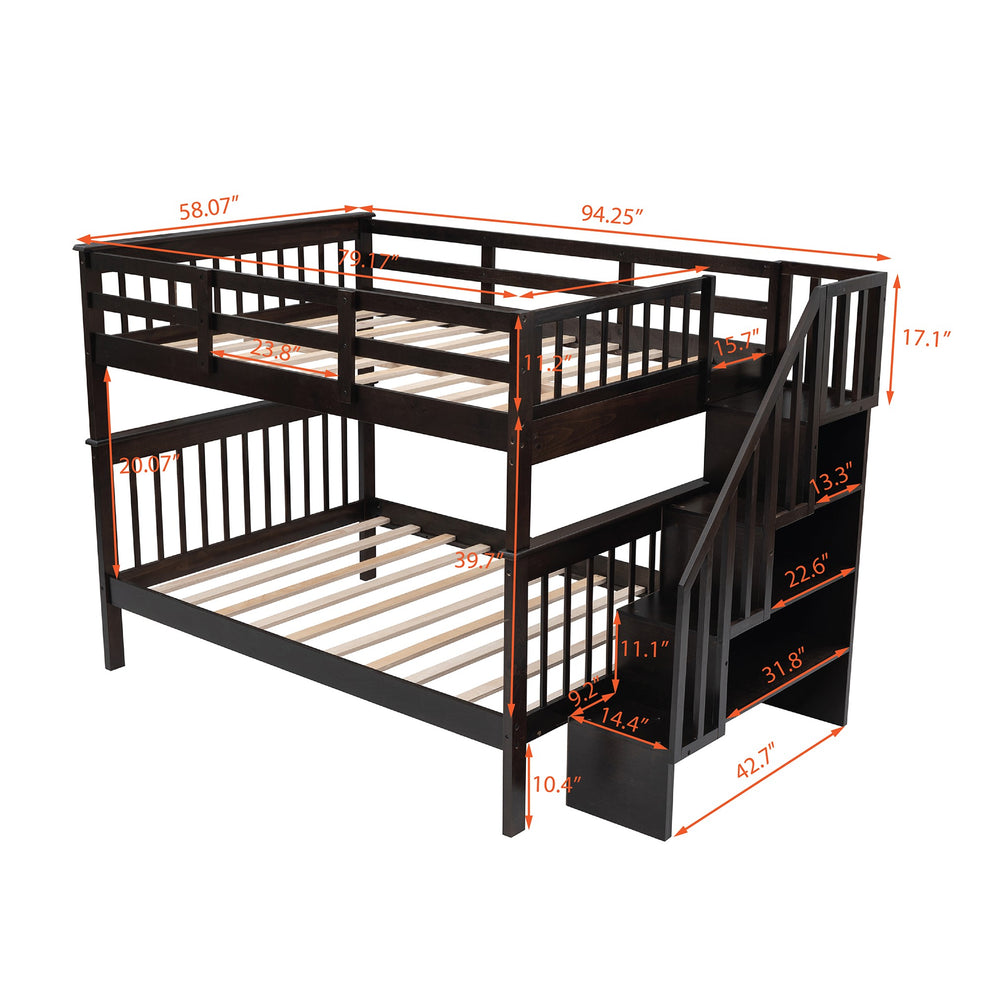 Gray Double Full Size Stairway Bunk Bed By Homeroots | Beds | Modishstore - 17