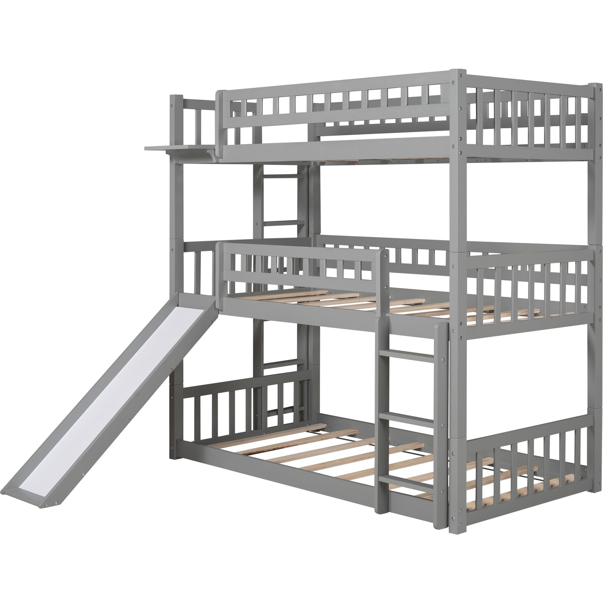 Gray Triple Twin Size Ladder Bunk Bed By Homeroots | Beds | Modishstore - 5