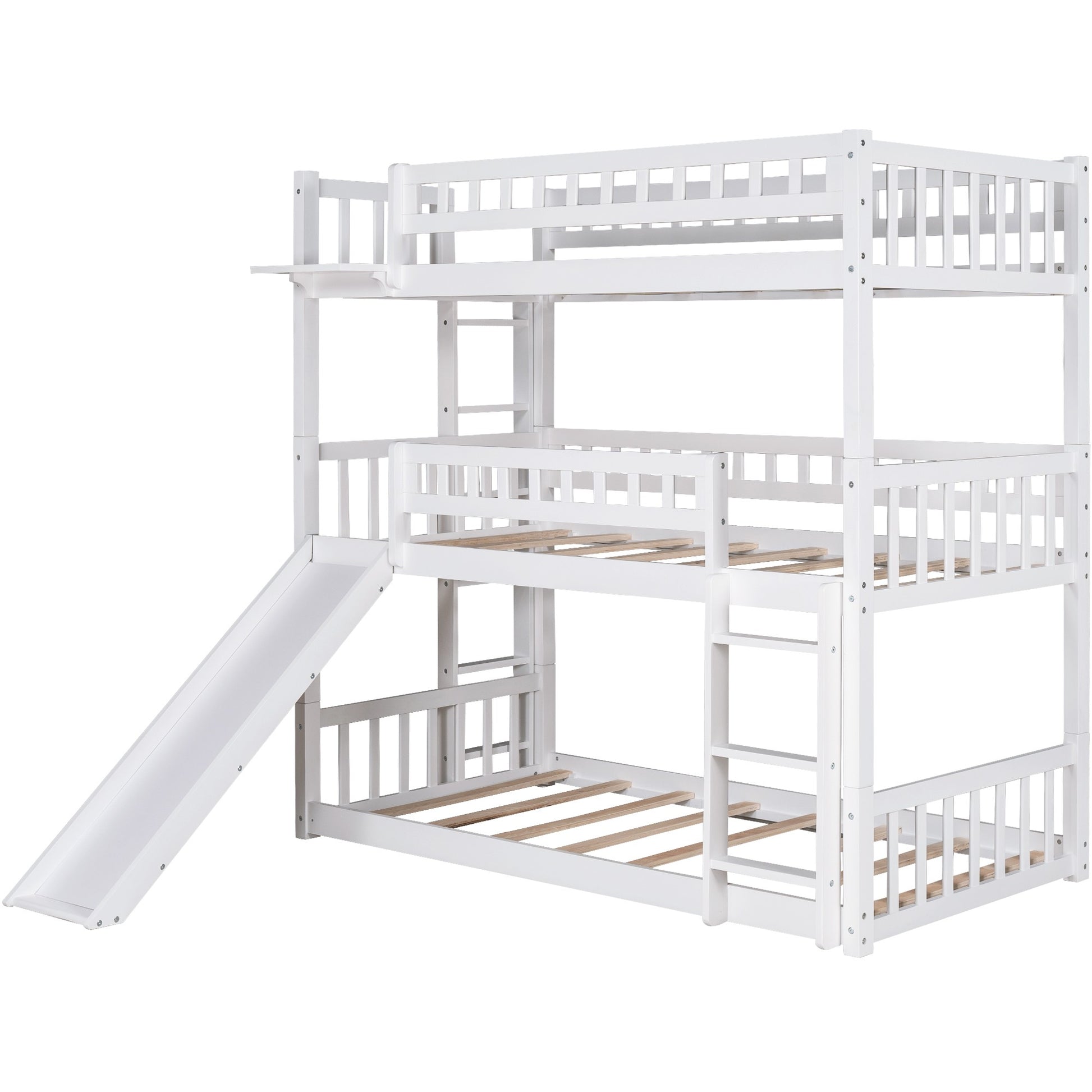 Gray Triple Twin Size Ladder Bunk Bed By Homeroots | Beds | Modishstore - 14