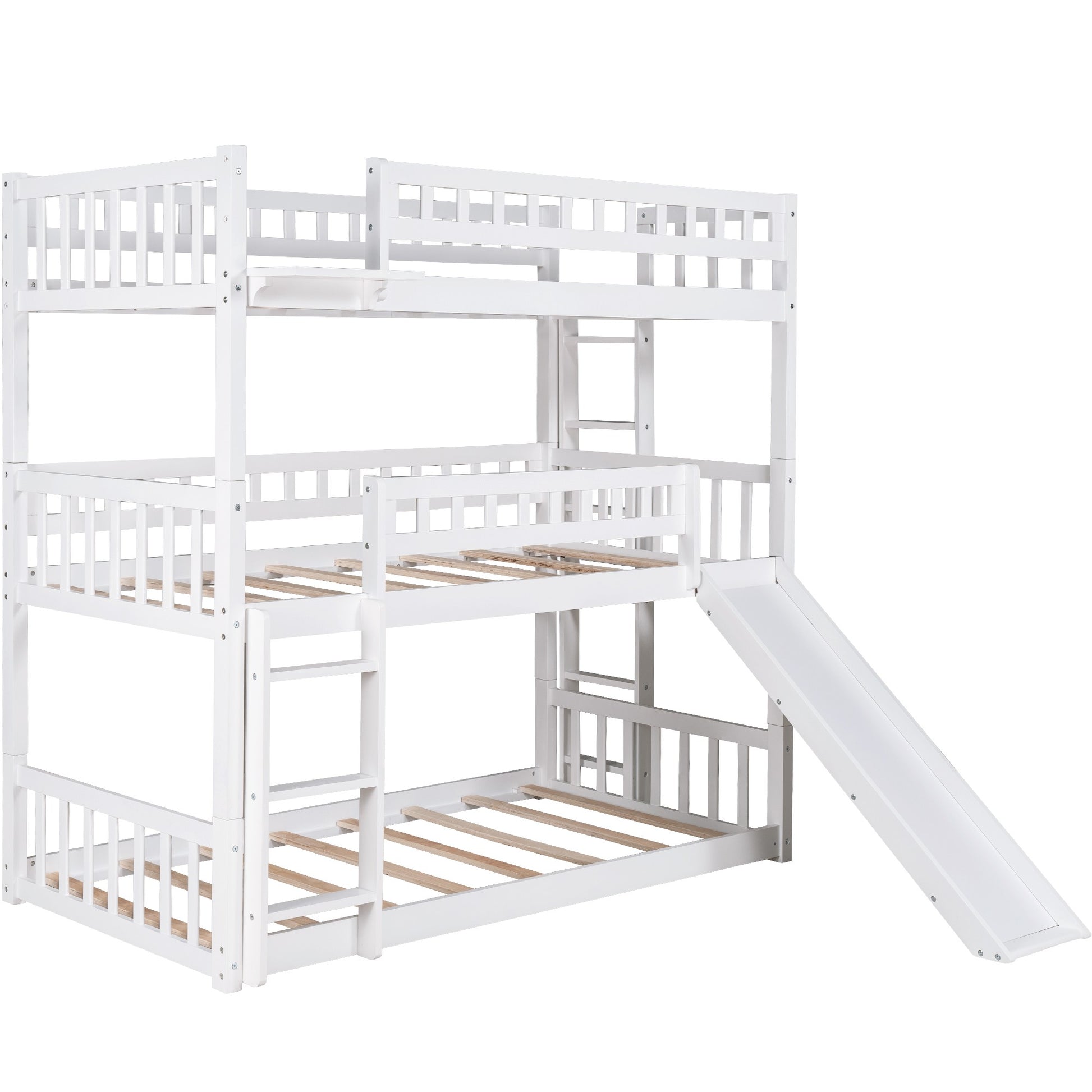 Gray Triple Twin Size Ladder Bunk Bed By Homeroots | Beds | Modishstore - 15