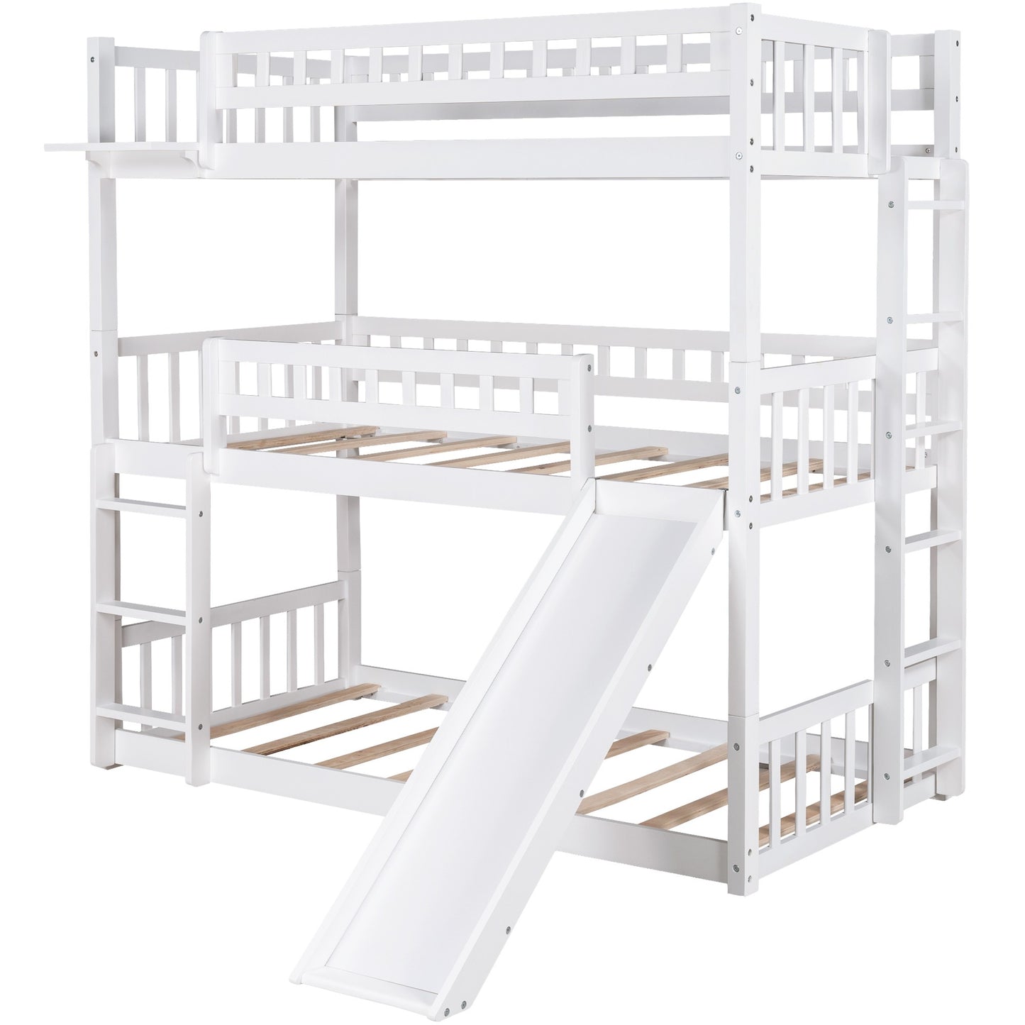 Gray Triple Twin Size Ladder Bunk Bed By Homeroots | Beds | Modishstore - 16