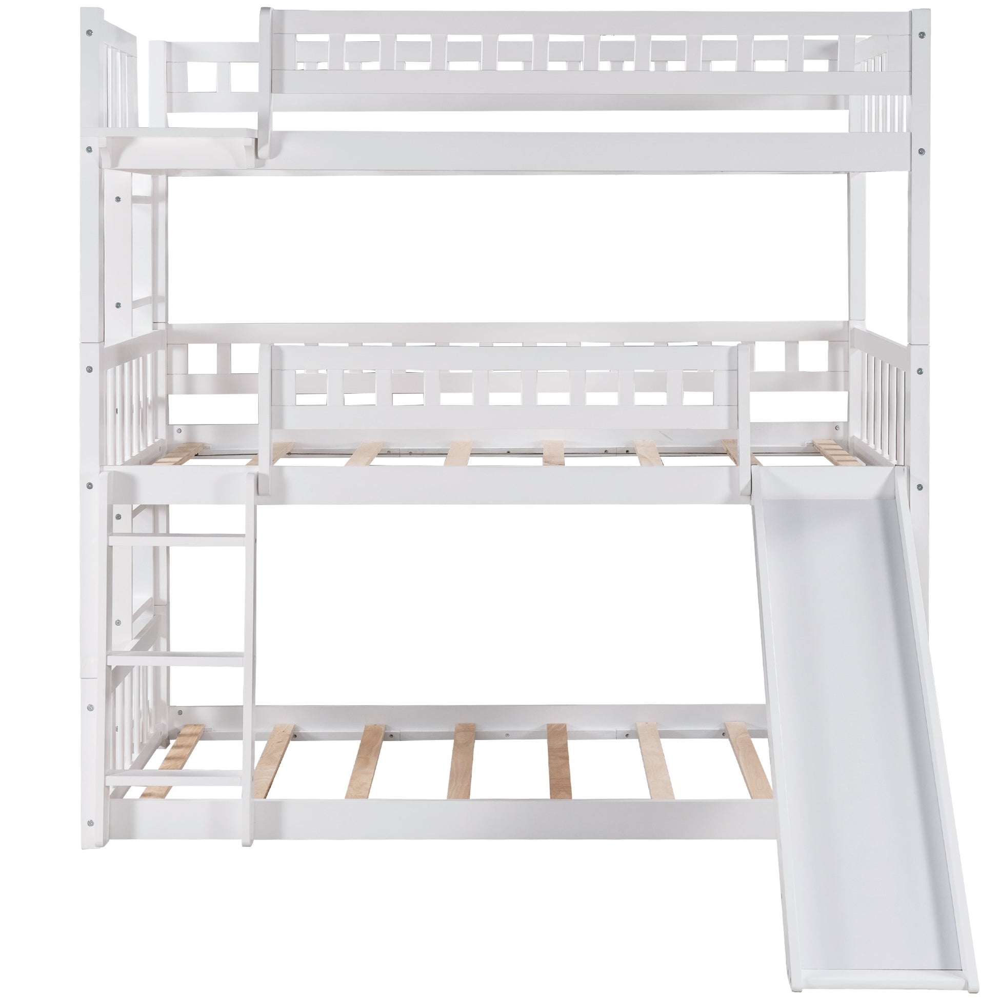 Gray Triple Twin Size Ladder Bunk Bed By Homeroots | Beds | Modishstore - 17