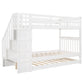 White Double Twin Size Stairway Bunk Bed By Homeroots | Beds | Modishstore - 4
