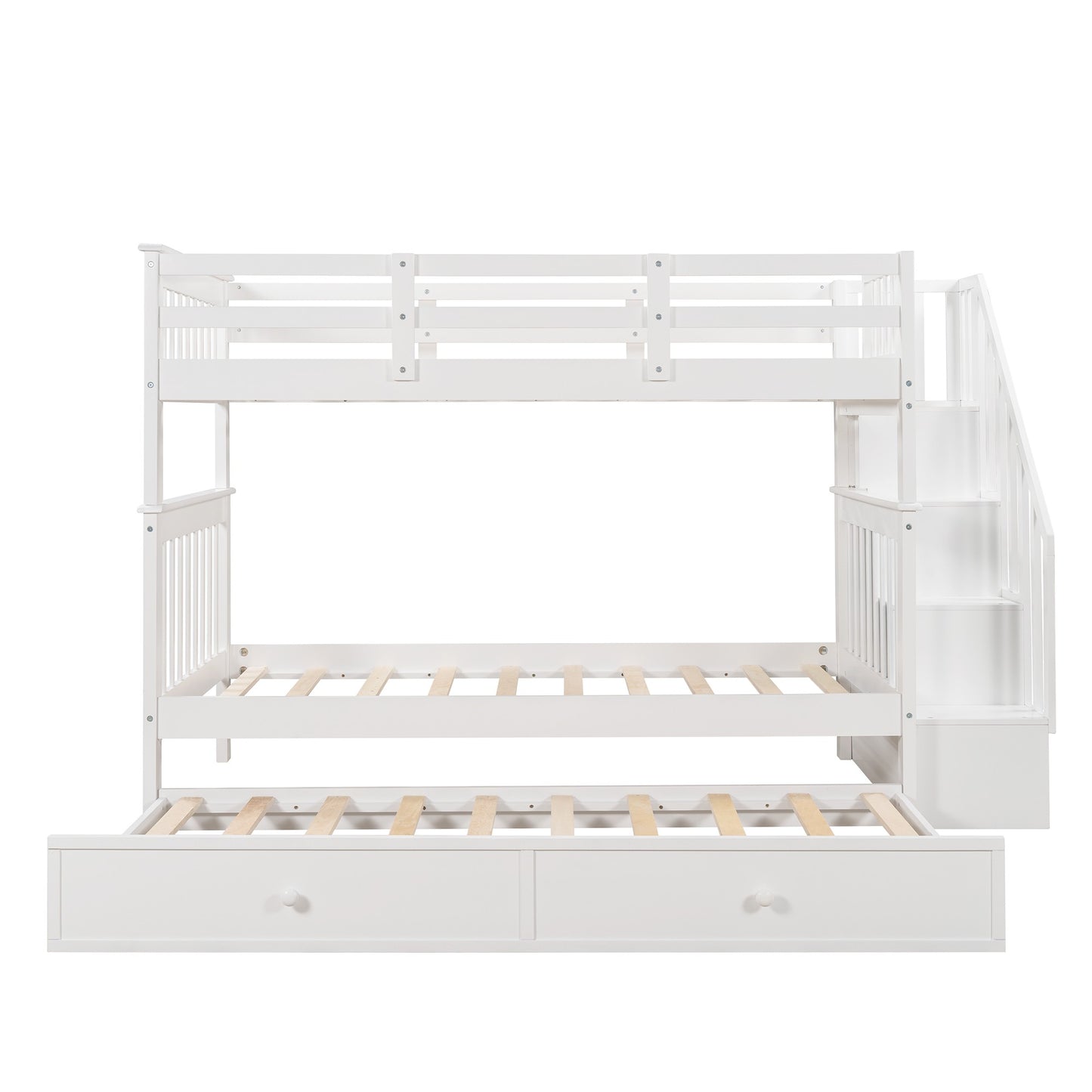 White Double Twin Size Stairway Bunk Bed By Homeroots | Beds | Modishstore - 6