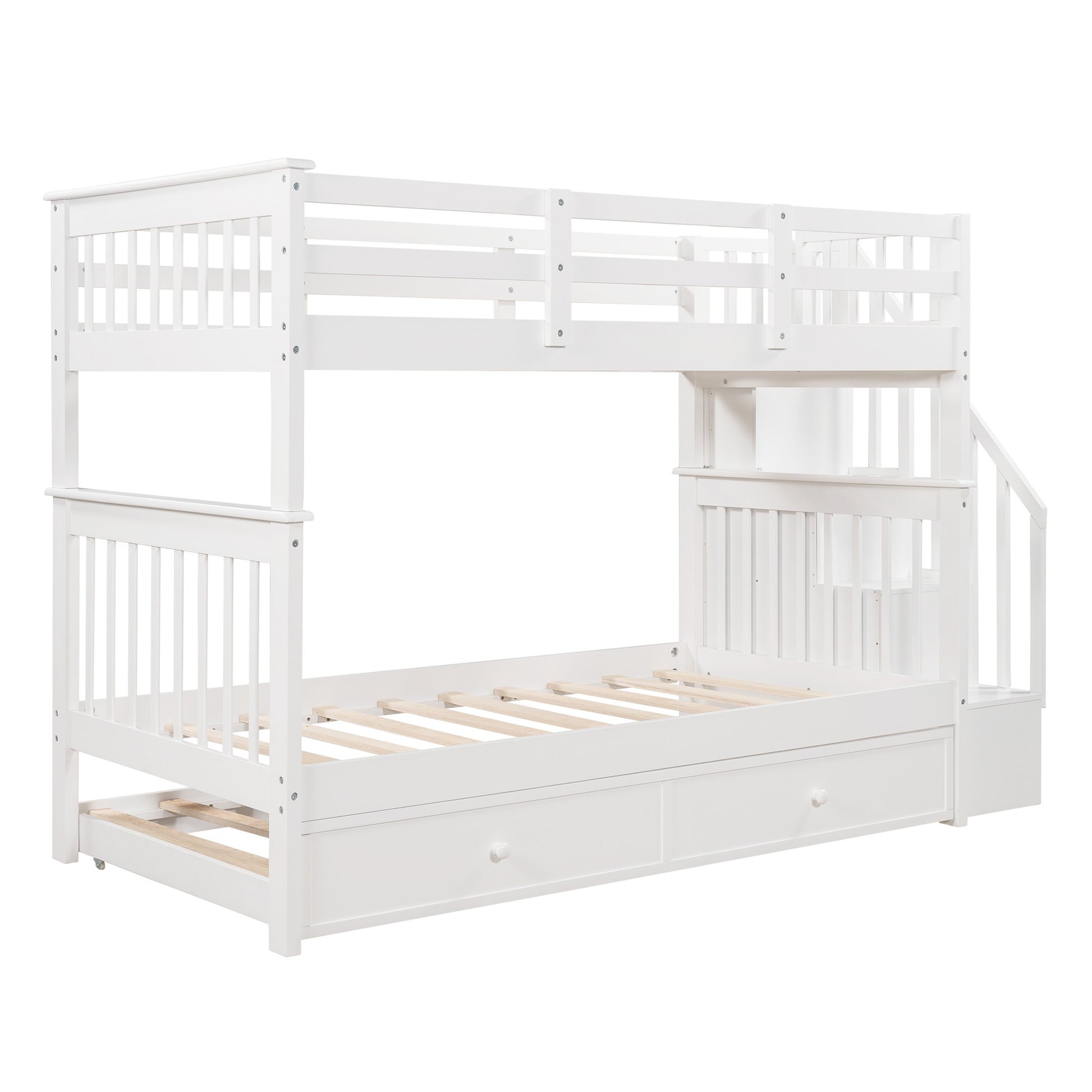 White Double Twin Size Stairway Bunk Bed By Homeroots | Beds | Modishstore - 8