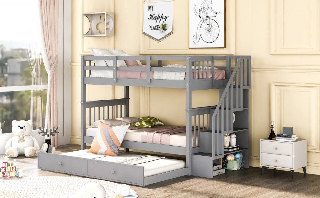 White Double Twin Size Stairway Bunk Bed By Homeroots | Beds | Modishstore - 12