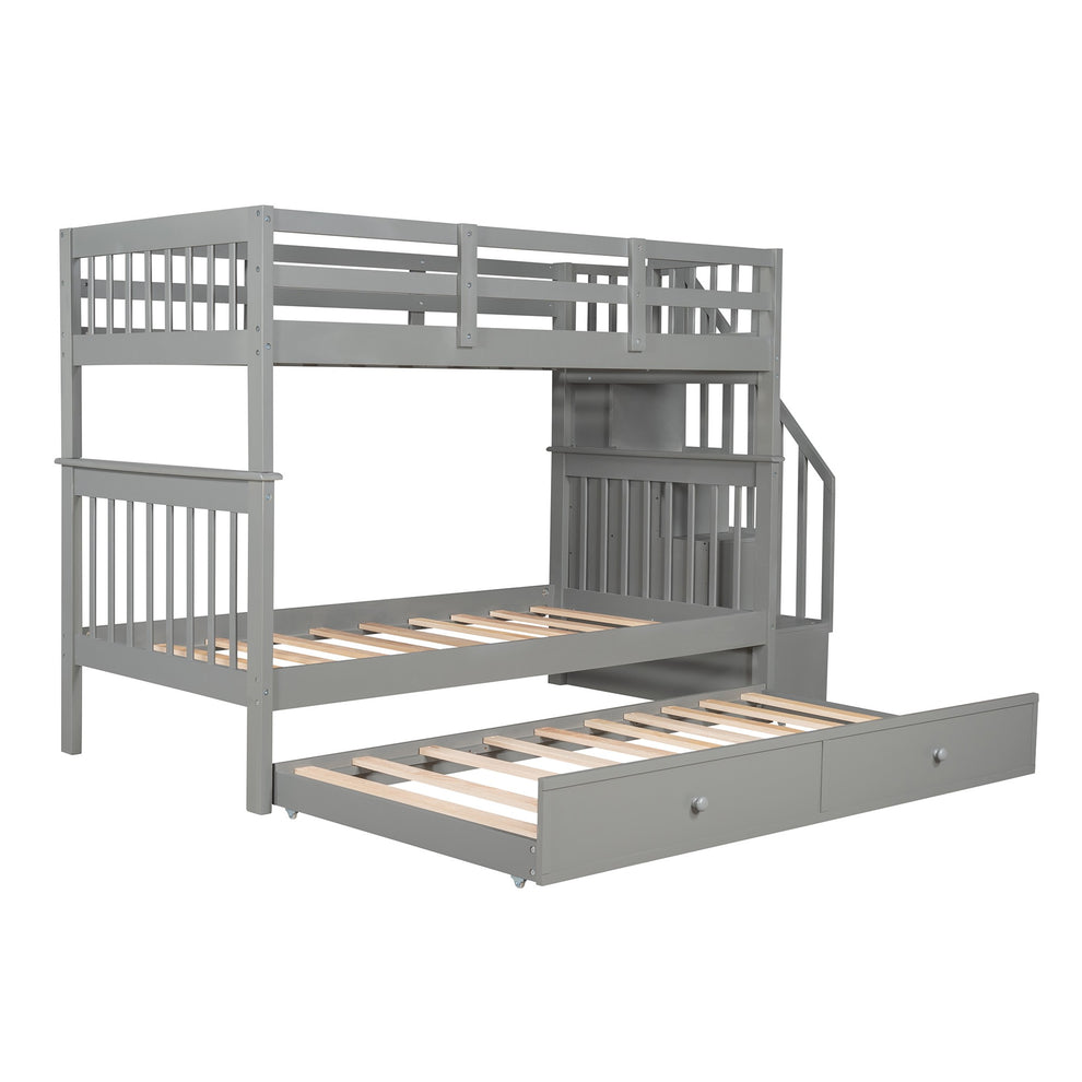 White Double Twin Size Stairway Bunk Bed By Homeroots | Beds | Modishstore - 13