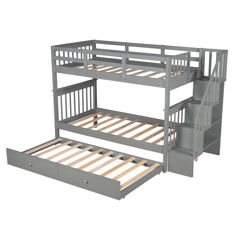 White Double Twin Size Stairway Bunk Bed By Homeroots | Beds | Modishstore - 14