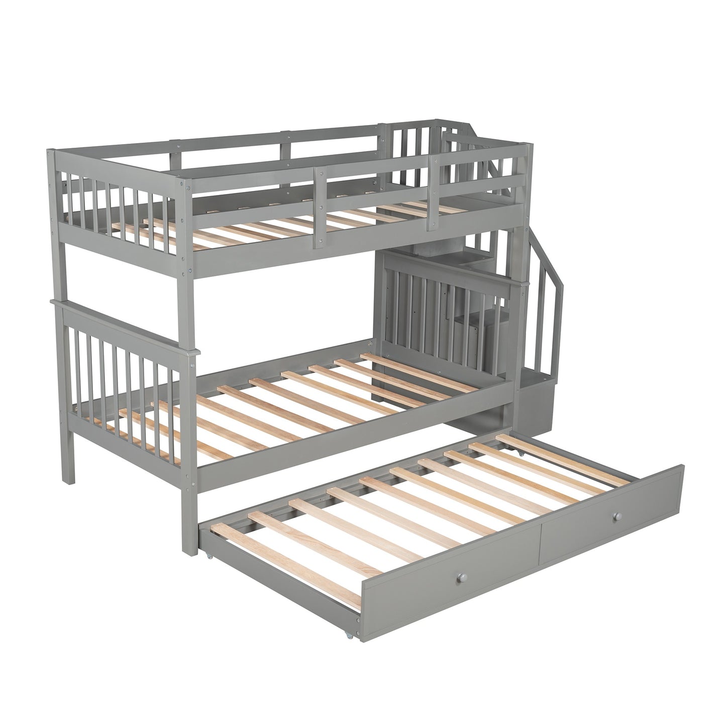 White Double Twin Size Stairway Bunk Bed By Homeroots | Beds | Modishstore - 15