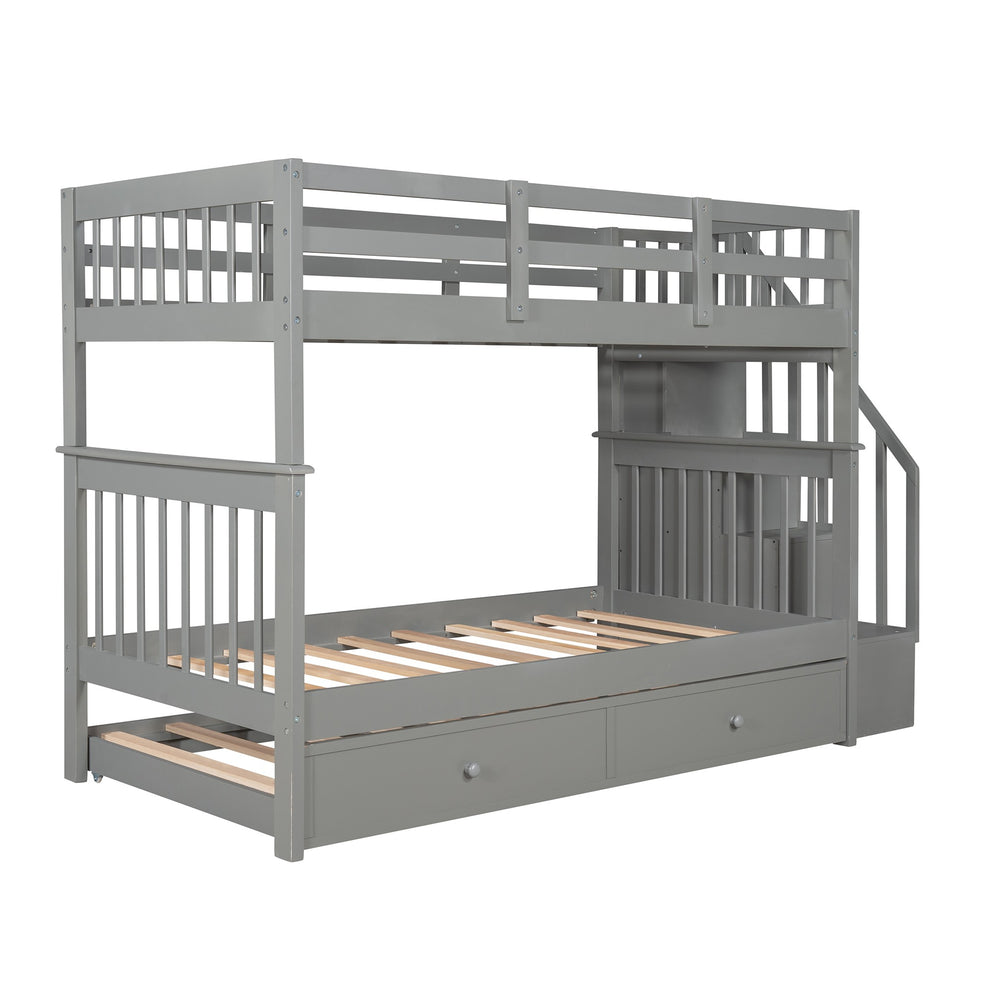 White Double Twin Size Stairway Bunk Bed By Homeroots | Beds | Modishstore - 16