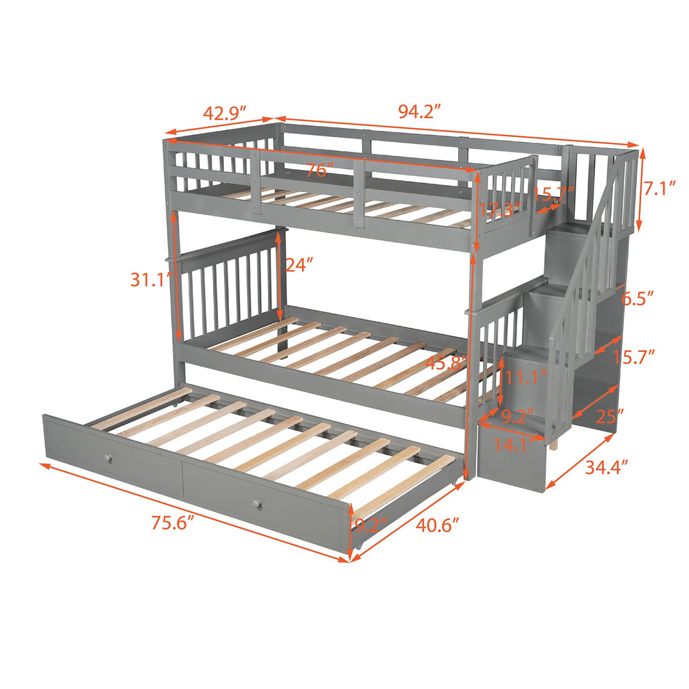 White Double Twin Size Stairway Bunk Bed By Homeroots | Beds | Modishstore - 17
