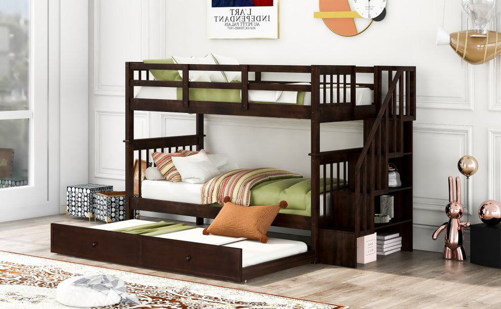 White Double Twin Size Stairway Bunk Bed By Homeroots | Beds | Modishstore - 21