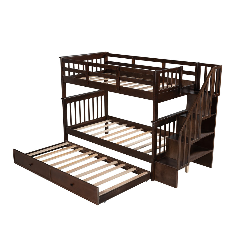 White Double Twin Size Stairway Bunk Bed By Homeroots | Beds | Modishstore - 22