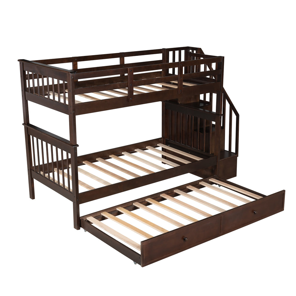 White Double Twin Size Stairway Bunk Bed By Homeroots | Beds | Modishstore - 23