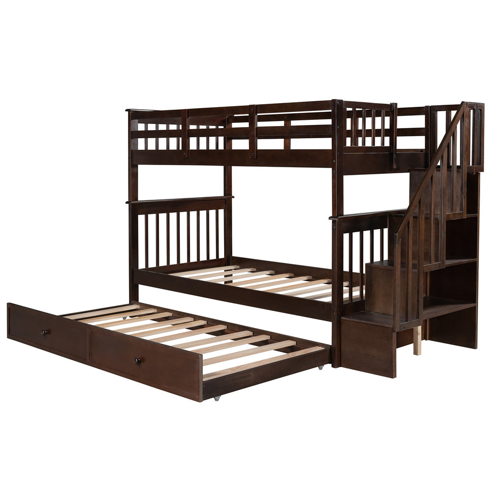 White Double Twin Size Stairway Bunk Bed By Homeroots | Beds | Modishstore - 24