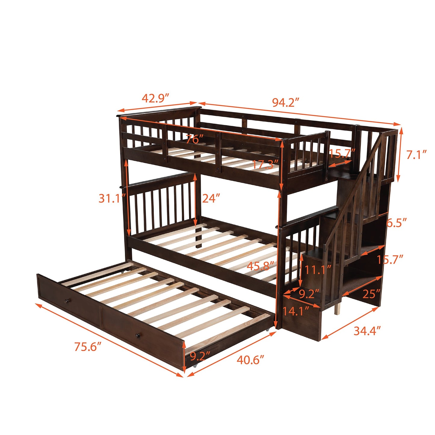 White Double Twin Size Stairway Bunk Bed By Homeroots | Beds | Modishstore - 25