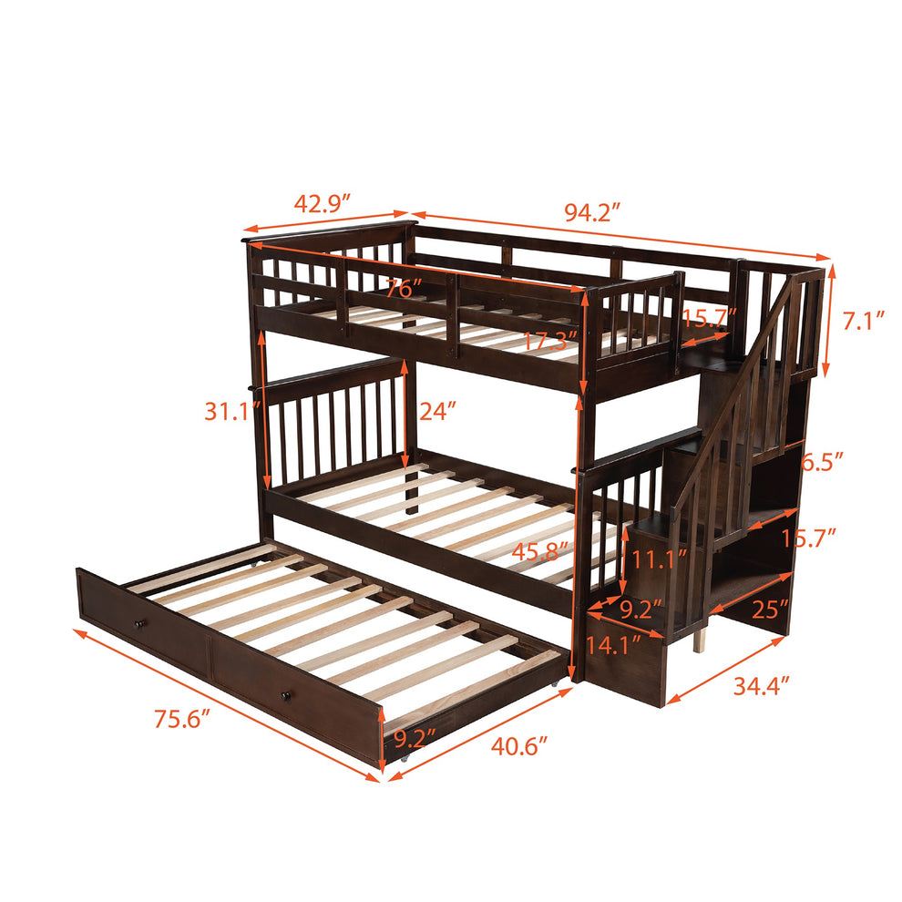 White Double Twin Size Stairway Bunk Bed By Homeroots | Beds | Modishstore - 25