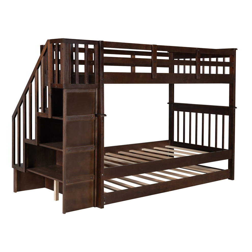 White Double Twin Size Stairway Bunk Bed By Homeroots | Beds | Modishstore - 26