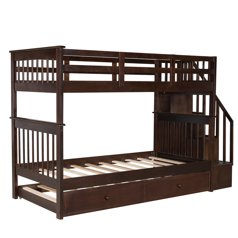 White Double Twin Size Stairway Bunk Bed By Homeroots | Beds | Modishstore - 27