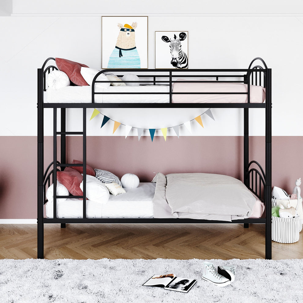 Black Modern Classic Twin Over Twin Metal Bunk Bed By Homeroots | Beds | Modishstore - 2