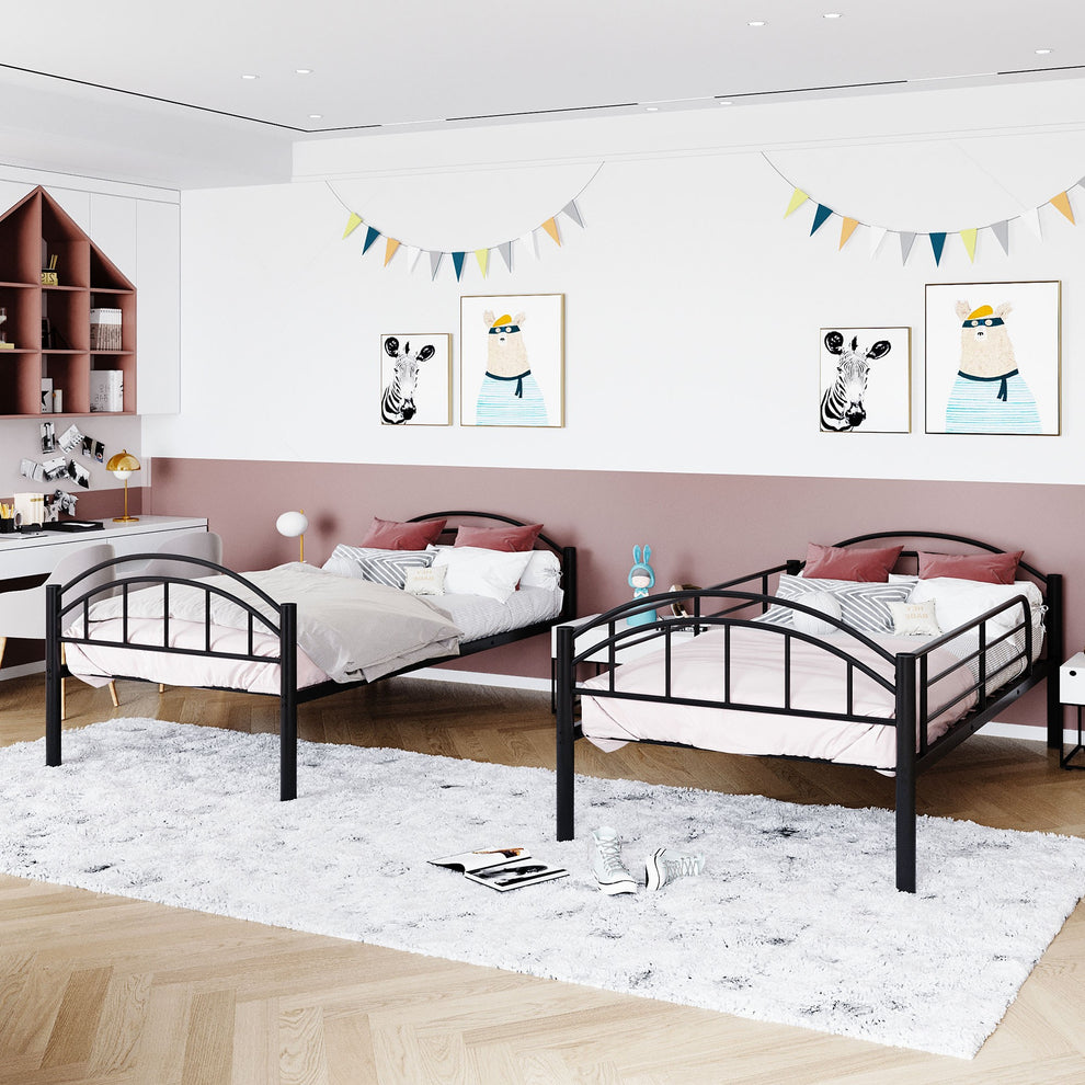 Black Modern Classic Twin Over Twin Metal Bunk Bed By Homeroots | Beds | Modishstore - 3