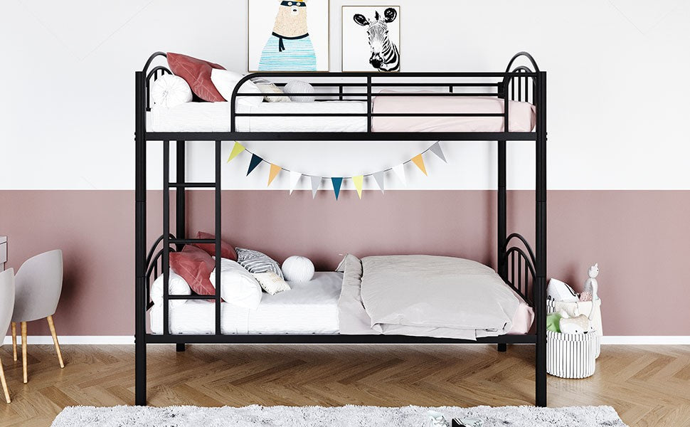 Black Modern Classic Twin Over Twin Metal Bunk Bed By Homeroots | Beds | Modishstore - 4
