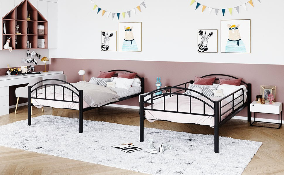 Black Modern Classic Twin Over Twin Metal Bunk Bed By Homeroots | Beds | Modishstore - 5