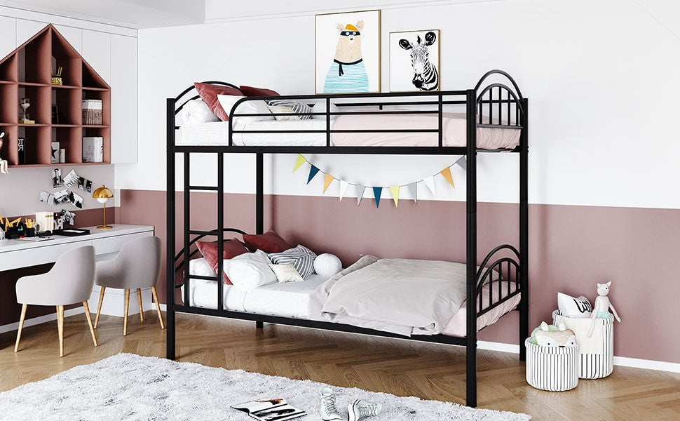 Black Modern Classic Twin Over Twin Metal Bunk Bed By Homeroots | Beds | Modishstore - 7