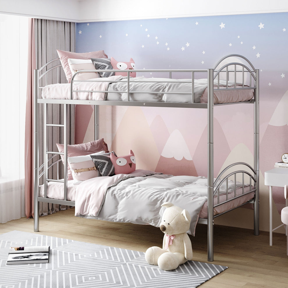 Black Modern Classic Twin Over Twin Metal Bunk Bed By Homeroots | Beds | Modishstore - 19