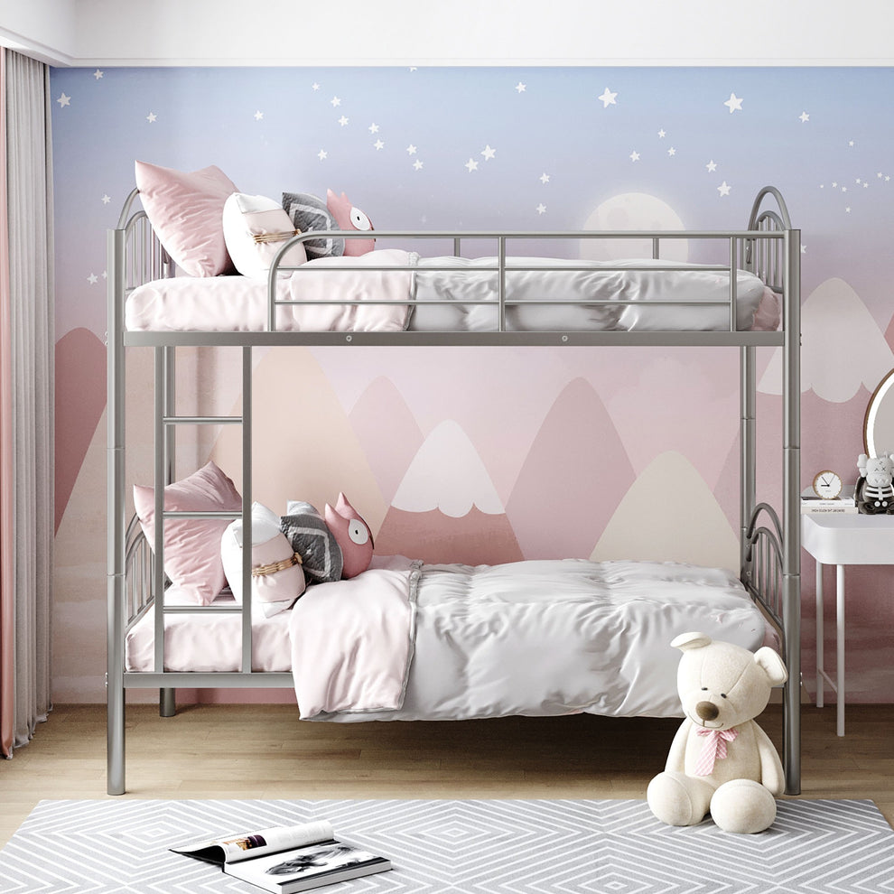 Black Modern Classic Twin Over Twin Metal Bunk Bed By Homeroots | Beds | Modishstore - 20