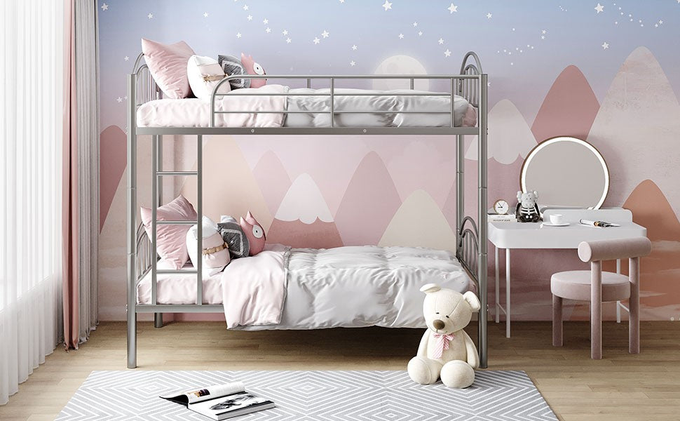 Black Modern Classic Twin Over Twin Metal Bunk Bed By Homeroots | Beds | Modishstore - 23