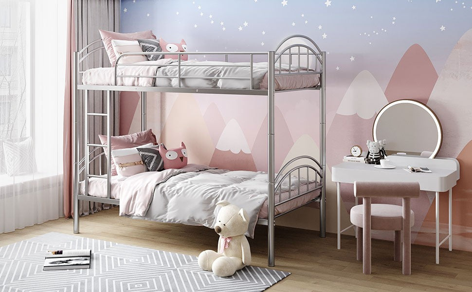 Black Modern Classic Twin Over Twin Metal Bunk Bed By Homeroots | Beds | Modishstore - 24