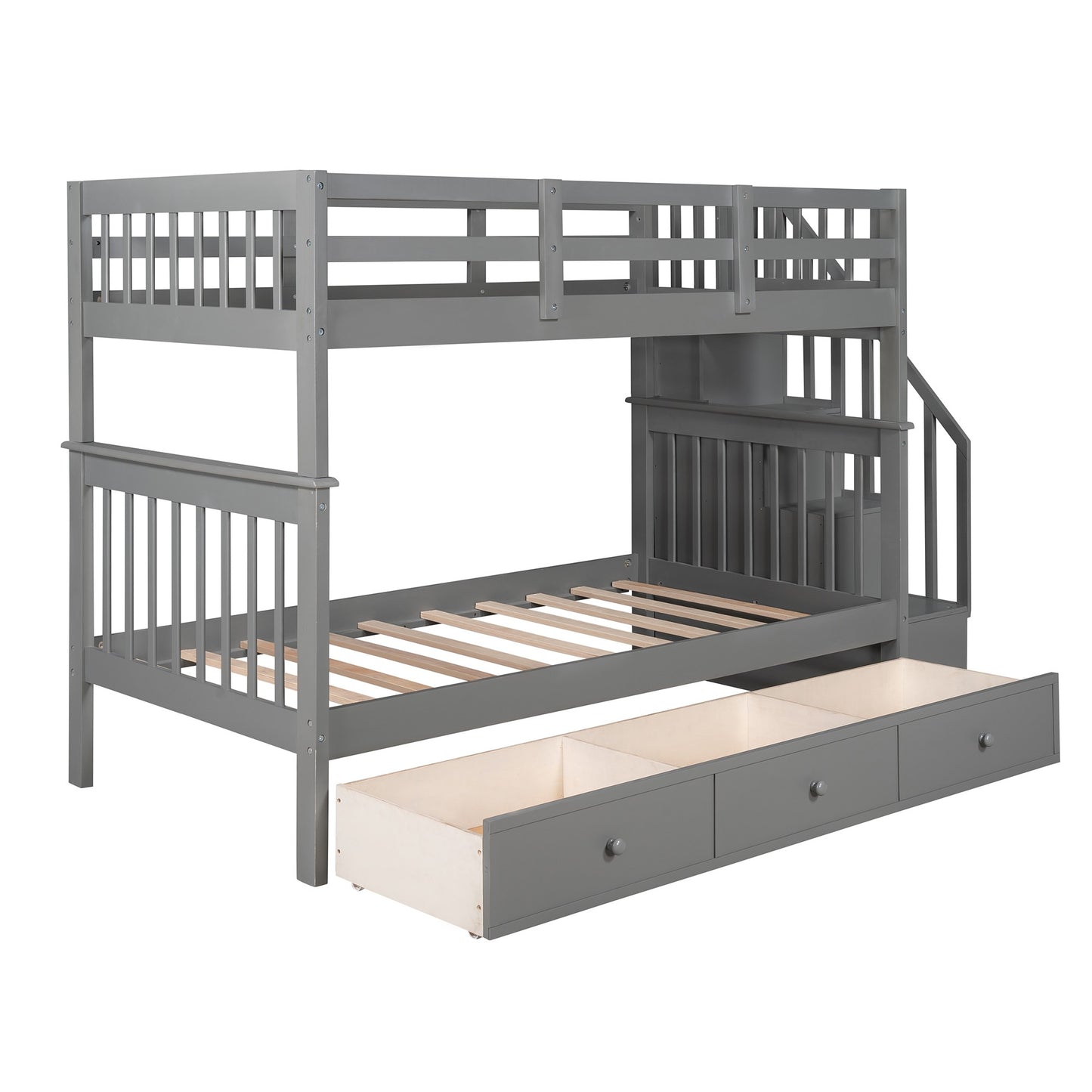 Gray Twin Over Twin Bunk Bed With Stairway And Drawers By Homeroots | Beds | Modishstore - 8