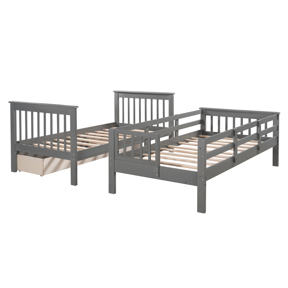Gray Twin Over Twin Bunk Bed With Stairway And Drawers By Homeroots | Beds | Modishstore - 9