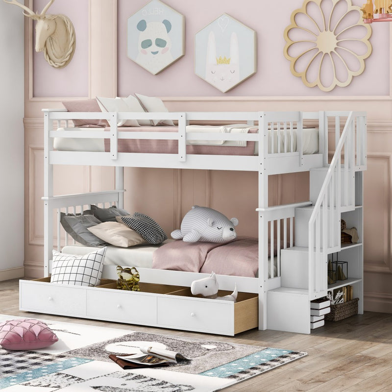 Gray Twin Over Twin Bunk Bed With Stairway And Drawers By Homeroots | Beds | Modishstore - 10