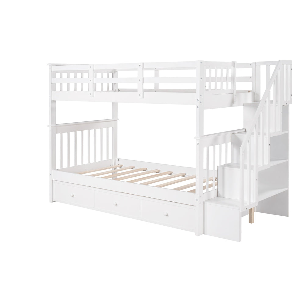 Gray Twin Over Twin Bunk Bed With Stairway And Drawers By Homeroots | Beds | Modishstore - 12