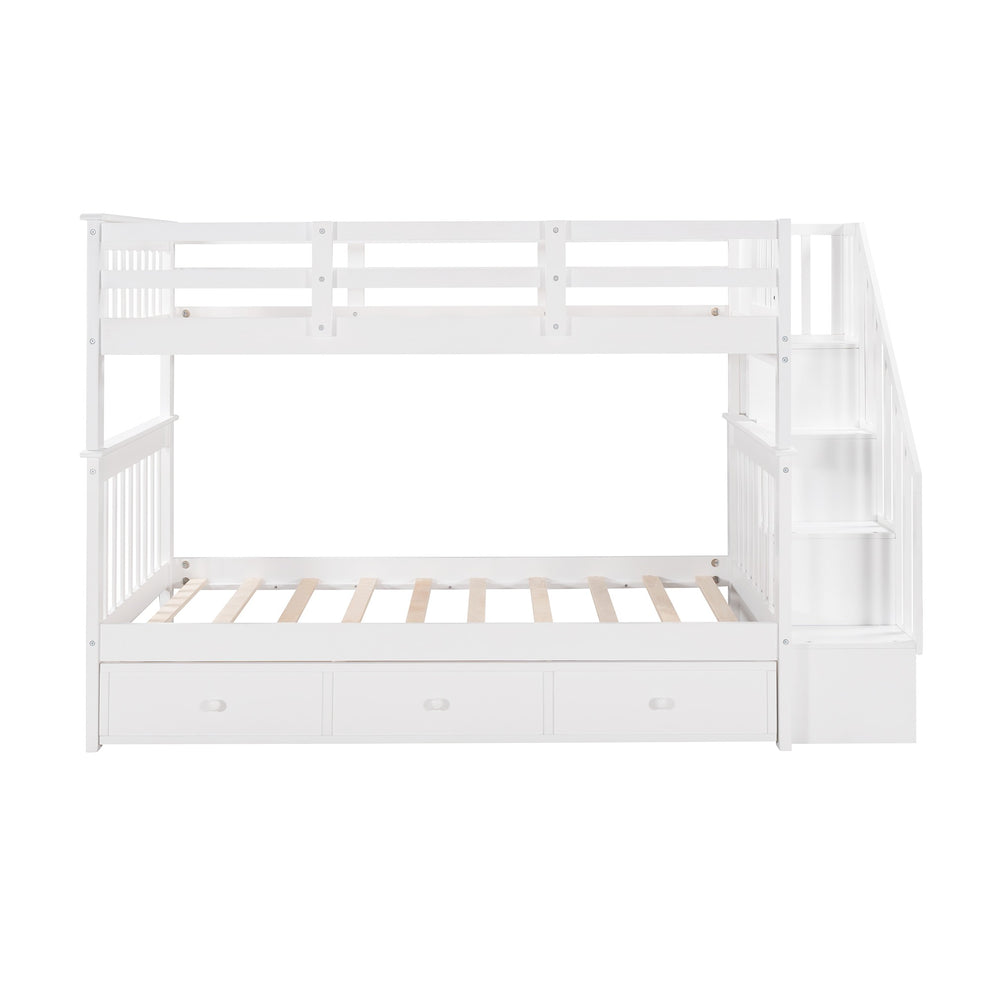 Gray Twin Over Twin Bunk Bed With Stairway And Drawers By Homeroots | Beds | Modishstore - 13