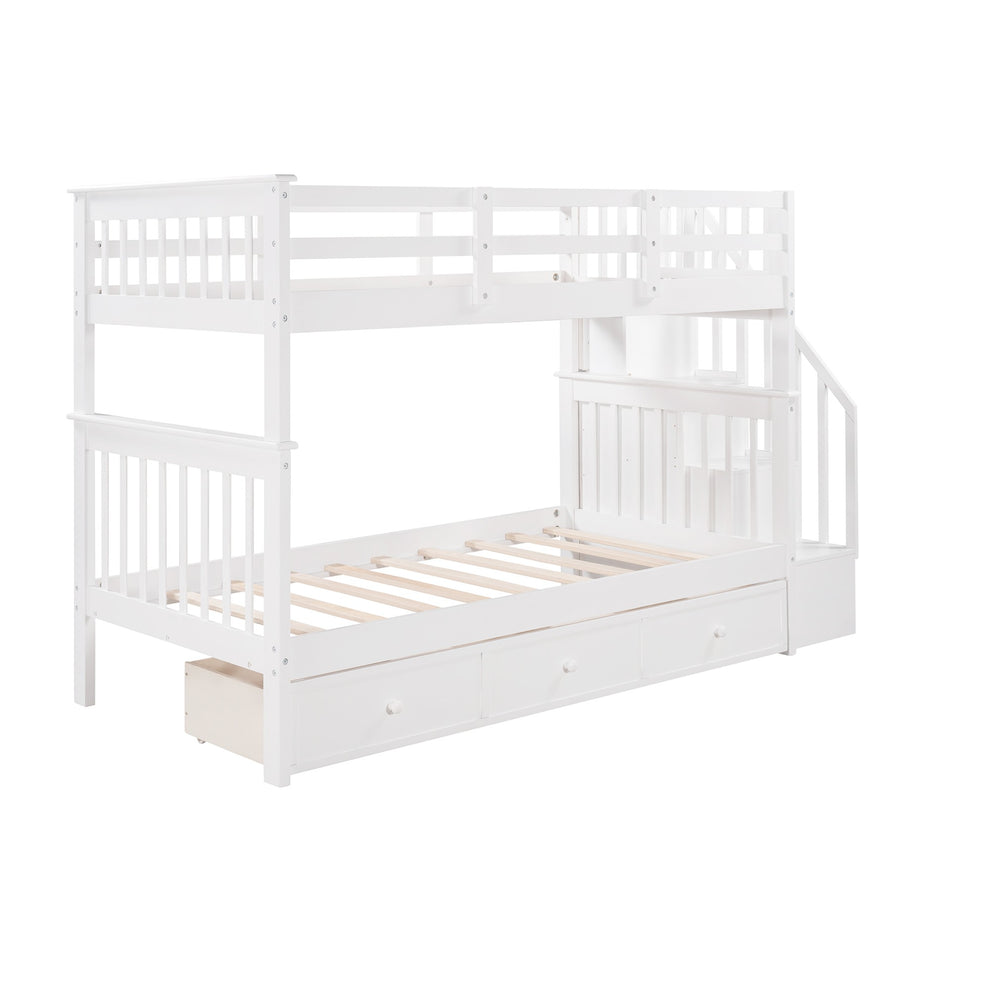 Gray Twin Over Twin Bunk Bed With Stairway And Drawers By Homeroots | Beds | Modishstore - 14