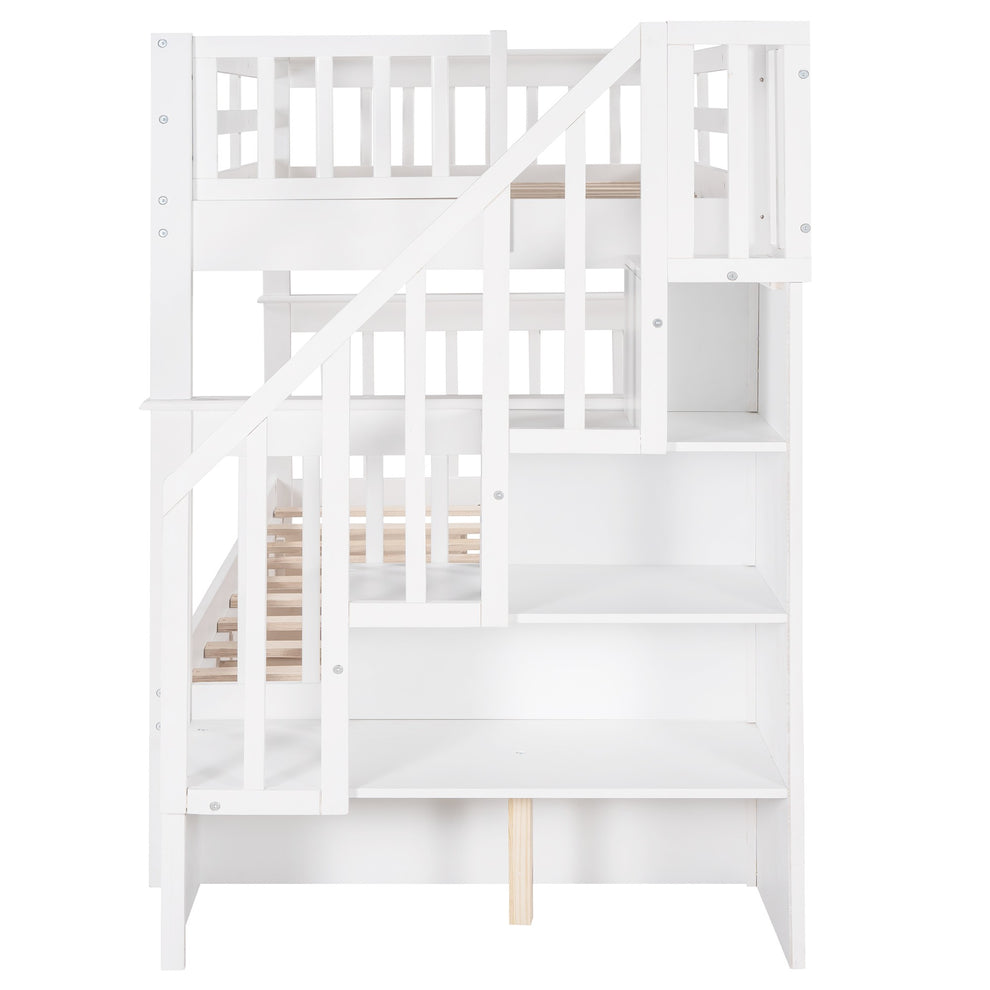 Gray Twin Over Twin Bunk Bed With Stairway And Drawers By Homeroots | Beds | Modishstore - 18